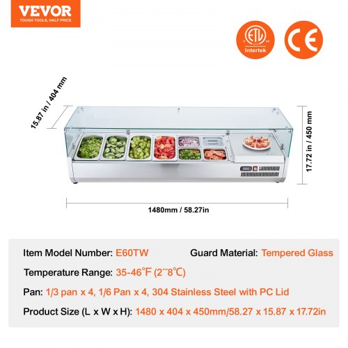 VEVOR Saladette Réfrigérée à Poser 155 W, Vitrine Réfrigérée pour Pizzeria