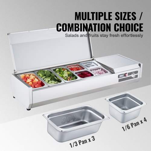 VEVOR Saladette Réfrigérée à Poser 150 W, Vitrine Réfrigérée pour Pizzeria, avec 3 , 1,3 Casseroles