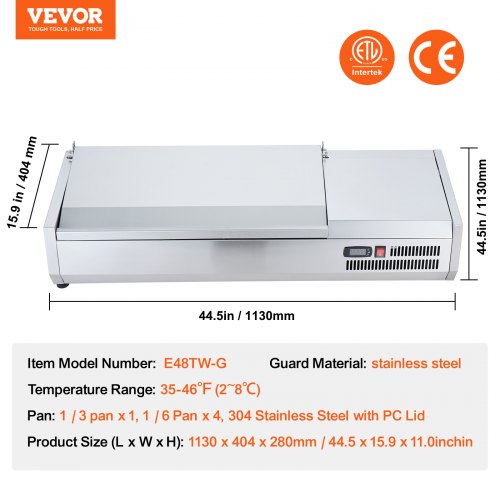 VEVOR Saladette Réfrigérée 140 W, Vitrine Réfrigérée pour Pizzeria, avec 2 , 1, 3 Casseroles 