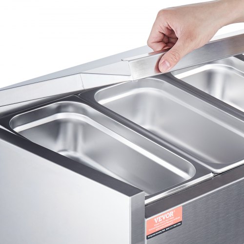 VEVOR Saladette Réfrigérée 140 W, Vitrine Réfrigérée pour Pizzeria, avec 2 , 1, 3 Casseroles 