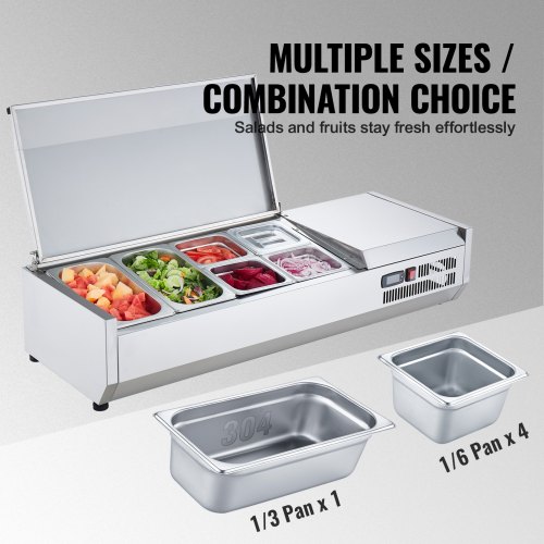 VEVOR Saladette Réfrigérée 140 W, Vitrine Réfrigérée pour Pizzeria, avec 2 , 1, 3 Casseroles 