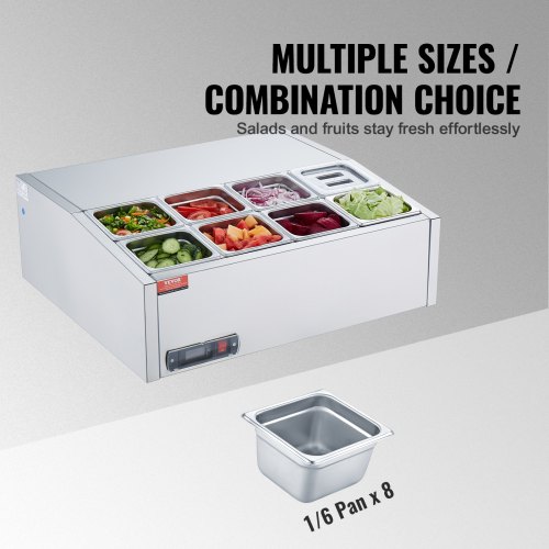 VEVOR Saladette Réfrigérée à Poser 145 W, Vitrine Réfrigérée pour Pizzeria, avec 8 , 1  , 6 Casseroles 