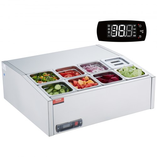 VEVOR Saladette Réfrigérée à Poser 145 W, Vitrine Réfrigérée pour Pizzeria, avec 8 , 1  , 6 Casseroles 