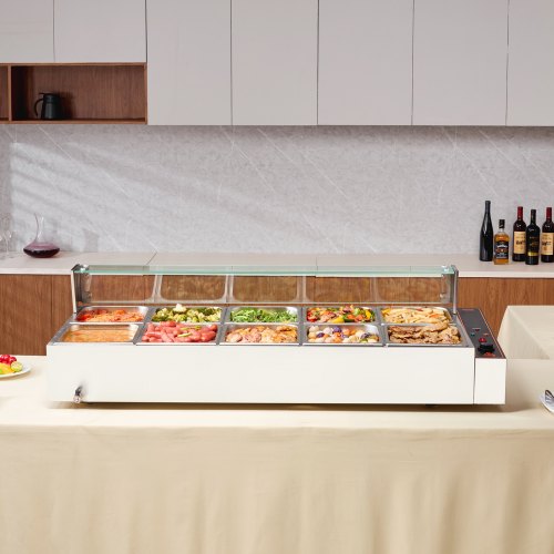 VEVOR Chauffe-Plat Buffet Bain-Marie Électrique 5 Bacs de 7,6 L Écran en Verre