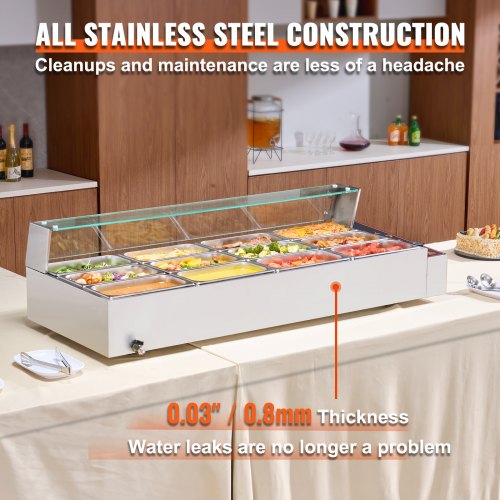VEVOR Chauffe-Plat Buffet Bain-Marie Électrique 8 Bacs de 7,6 L Écran en Verre