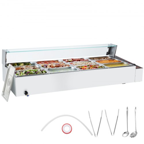 VEVOR Chauffe-Plat Buffet Bain-Marie Électrique 9 Bacs de 4,7 L Écran en Verre