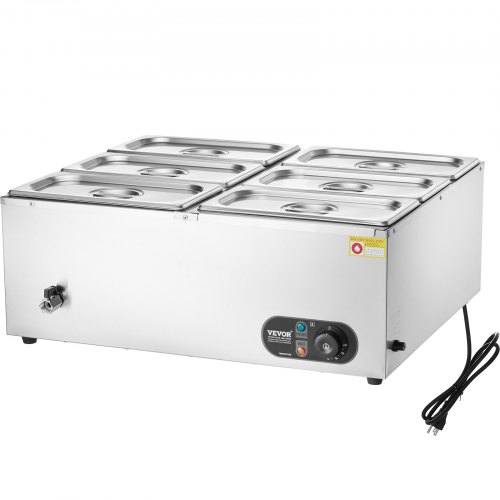 VEVOR Chauffe-Plat Buffet Bain-Marie Électrique de Comptoir 6 Bacs de 4,7 L