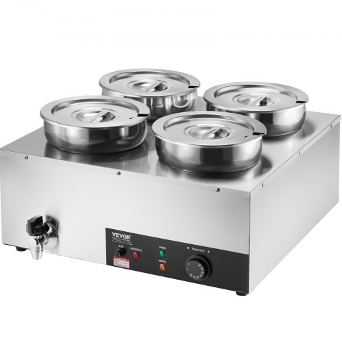 VEVOR Chauffe Soupe Station de Soupe Électrique 4 Marmites de 7 L pour Buffet