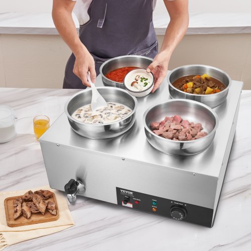 VEVOR Chauffe Soupe Station de Soupe Électrique 4 Marmites de 7 L pour Buffet