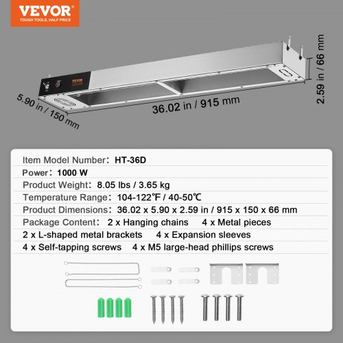 VEVOR Chauffe-Frites Commercial 750 W Lampe Chauffe-Plat Température 40-50 ℃ 