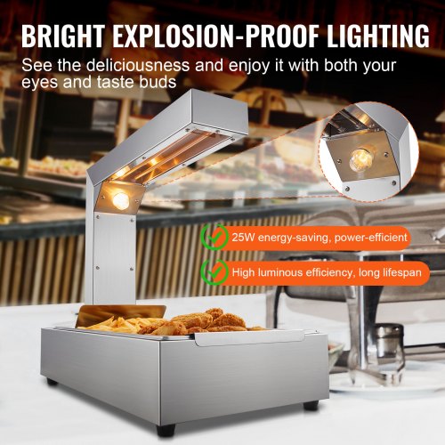 VEVOR Chauffe-Frites Commercial 750 W 605x343 mm Lampe Chauffe-Plat en Inox Température 40-50 ℃ 