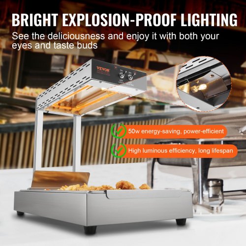 VEVOR Chauffe-Frites Commercial 750 W Lampe Chauffe-Plat en Acier Inoxydable Température 40-50 ℃ 