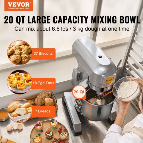 VEVOR Robot Pâtissier Commercial 28,5 L Batteur sur Socle à 3 Vitesses 1100 W