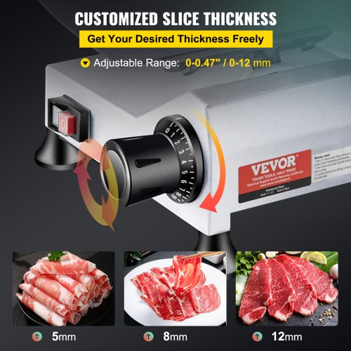 VEVOR Trancheuse Électrique Commerciale 240 W Trancheuse à Jambon Lame 250 mm 350-400 tr/min 