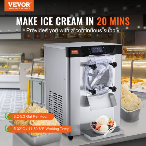 VEVOR Sorbetière Commerciale Rendement 12 L/h, Turbine à Glace 1295 W 