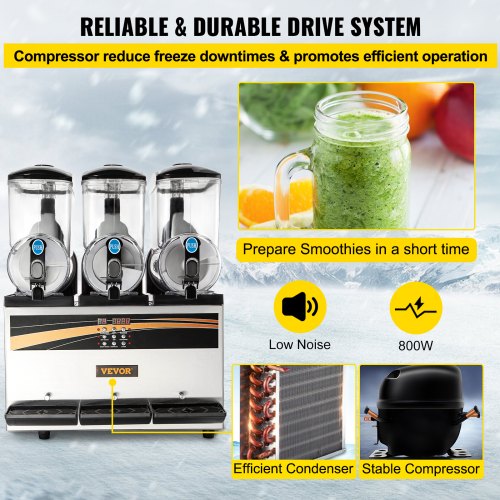 VEVOR Machine à Granités 3 x 15 L Machine de Glace Fondue 63 x 45 x 80 cm Machine à Granitas 800 W 