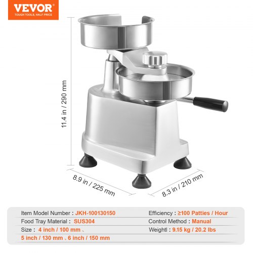 VEVOR Presse à Hamburger Commerciale 100/130/150 mm de Diamètre 