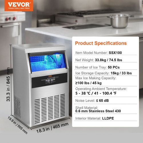 VEVOR Machine à Glaçons Commerciale 47 kg/24 h 
