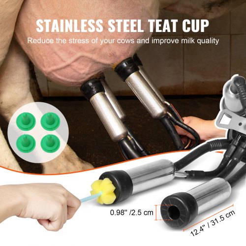 VEVOR Machine à traire électrique pour vaches, seau inox 304 25 L