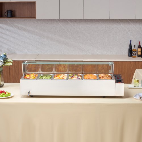 VEVOR Chauffe-Plat Buffet Bain-Marie Électrique 6 Bacs de 4,7 L Écran en Verre