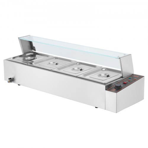 VEVOR Chauffe-Plat Buffet Bain-Marie Électrique 4 Bacs de 7,6 L Écran en Verre
