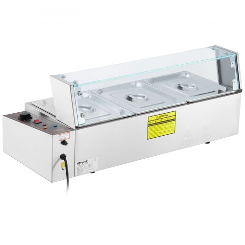 VEVOR Chauffe-Plat Buffet Bain-Marie Électrique 3 Bacs de 7,6 L Écran en Verre
