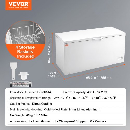 VEVOR Congélateur Coffre 488 L, 