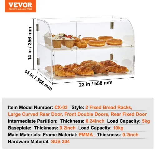 VEVOR Présentoir à Pâtisserie à 2 Niveaux Vitrine de Boulangerie Transparente en Acrylique