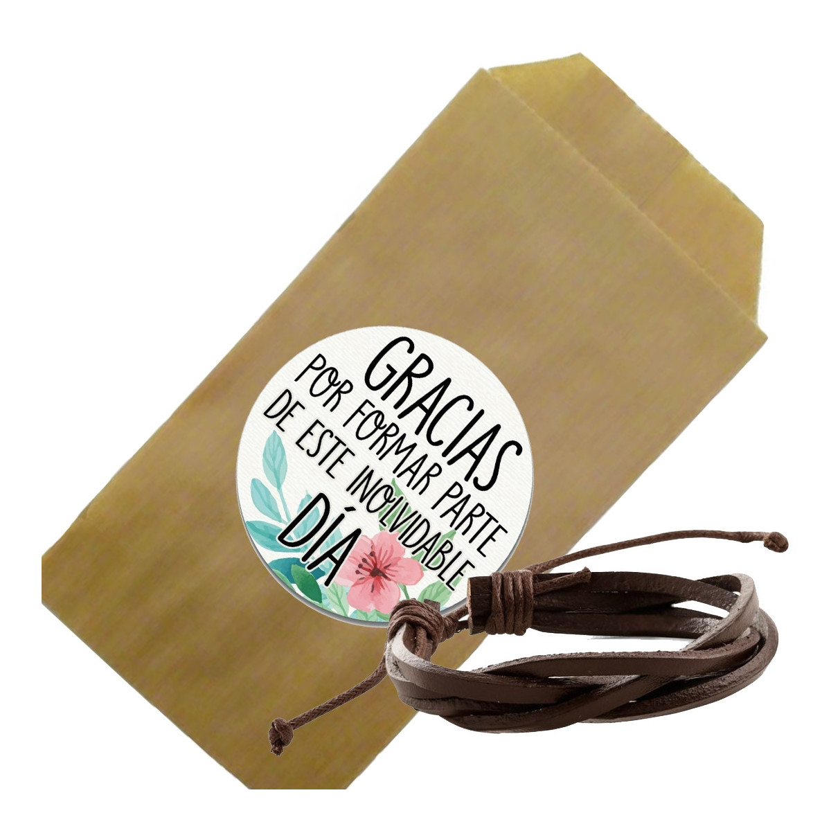 Pulsera de Cuero con Mensaje de Agradecimiento