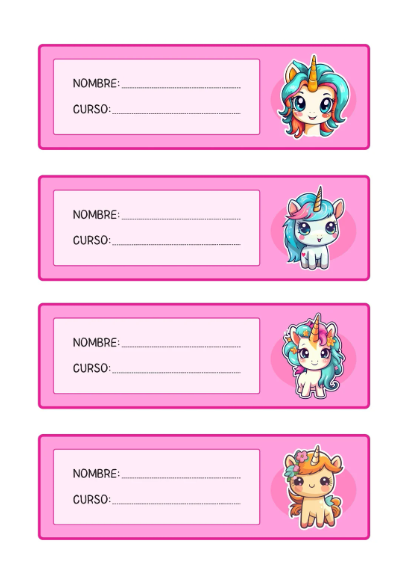 Etiquetas escolares de unicornio