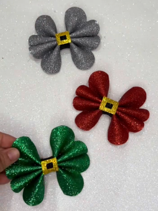 Moños navideños de fieltro con glitter