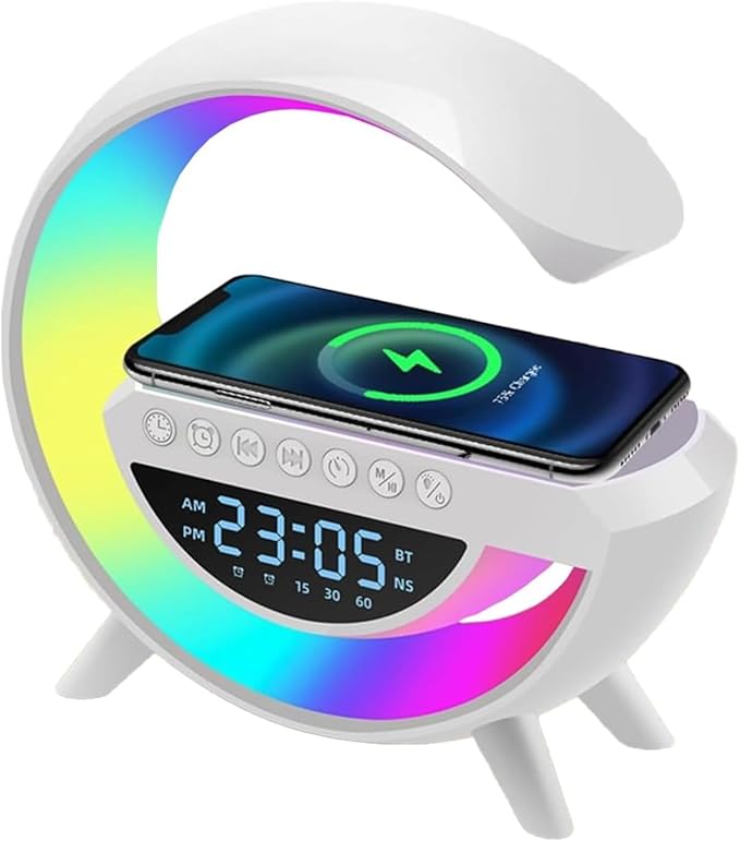 LED Portable Speaker with Alarm Clock & Wireless Charging