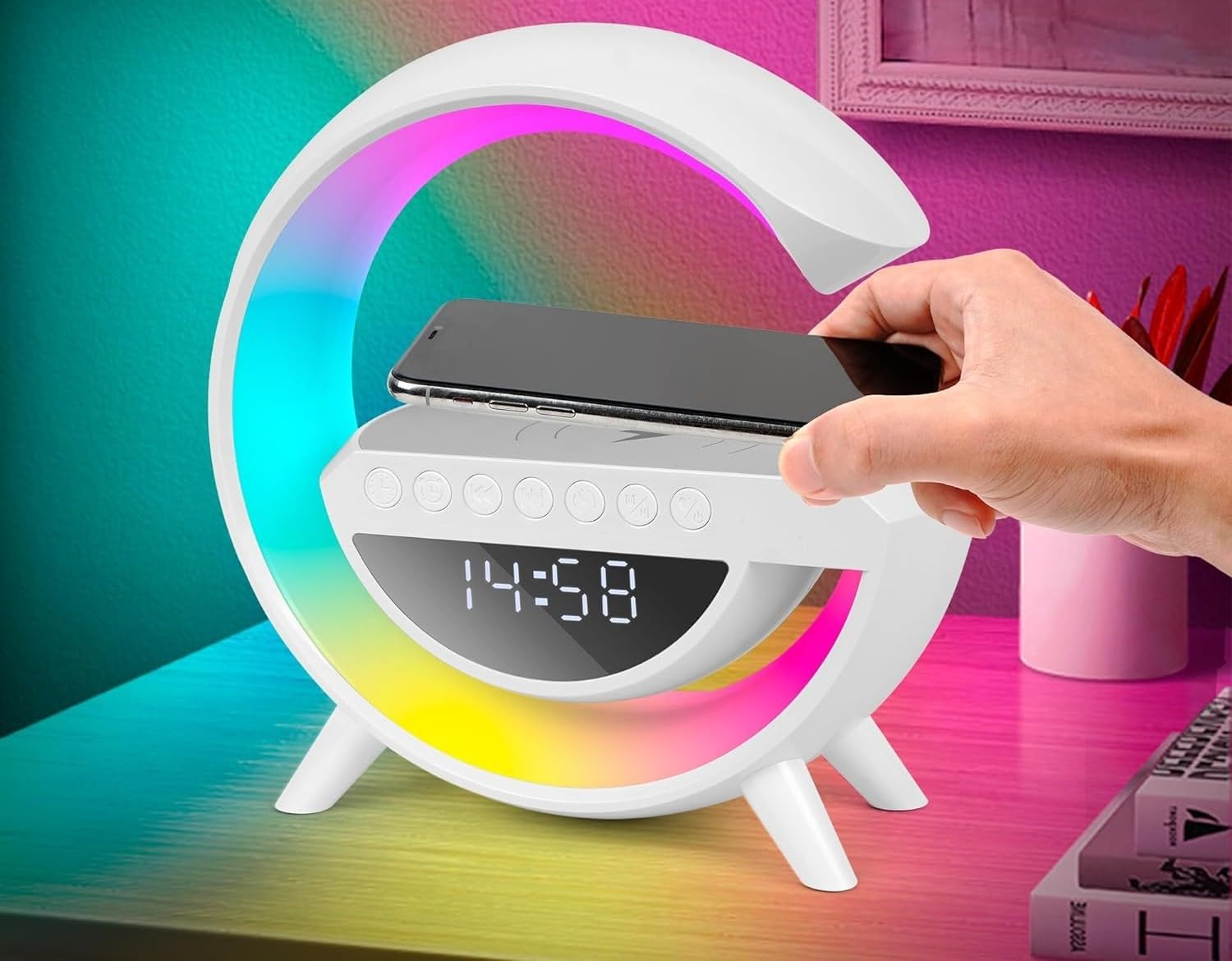 LED Portable Speaker with Alarm Clock & Wireless Charging