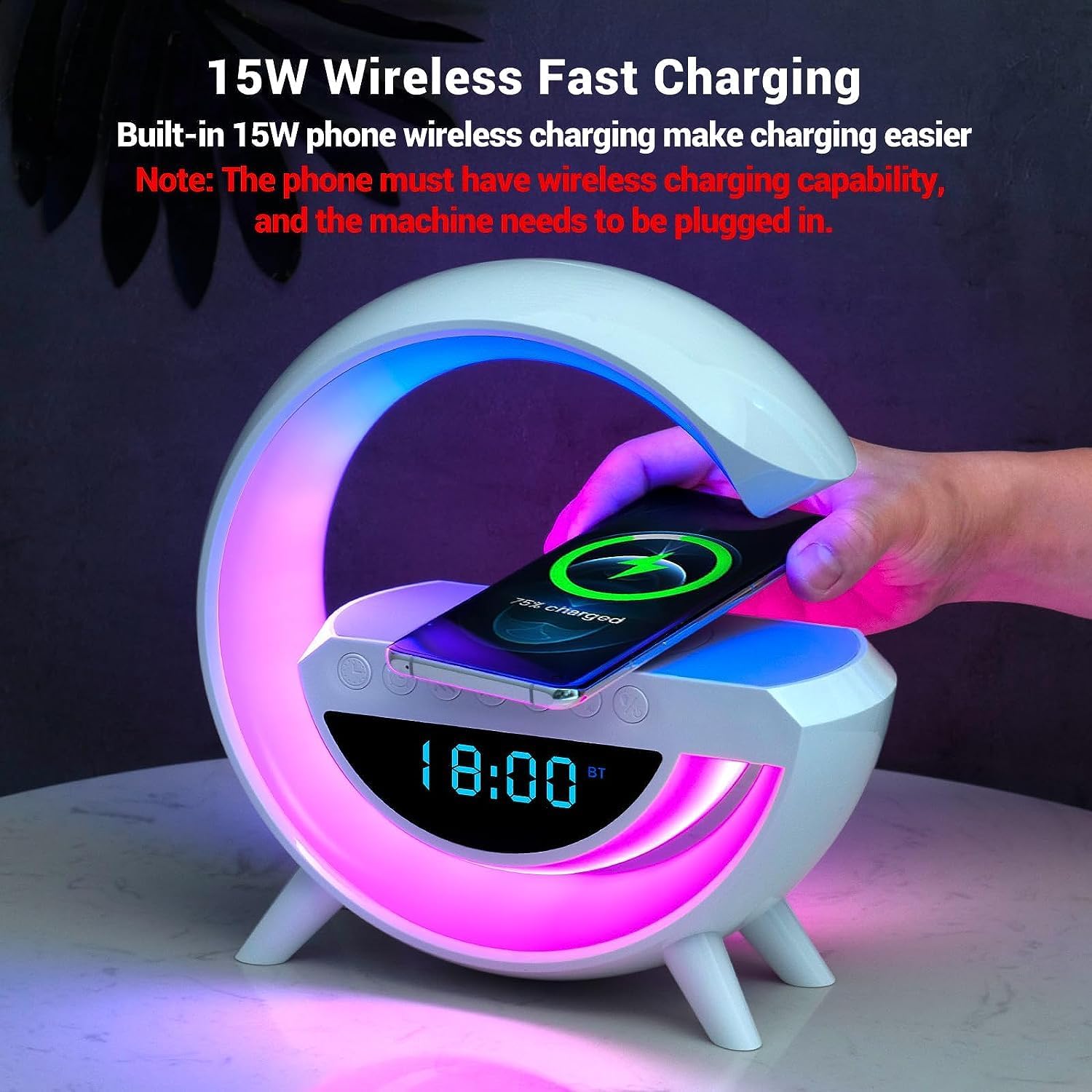 LED Portable Speaker with Alarm Clock & Wireless Charging- Gift Offer