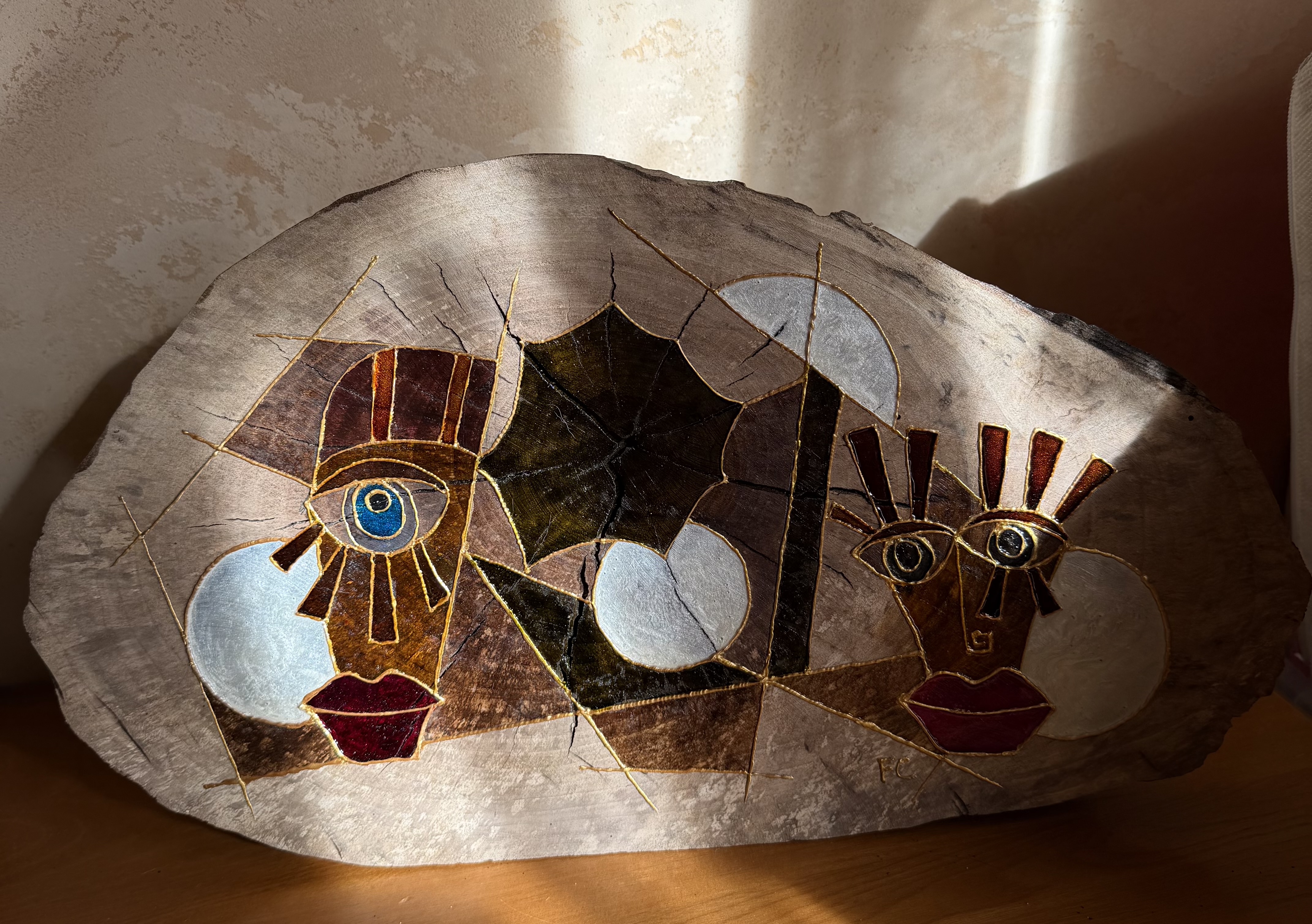 Deux Visages sur bois