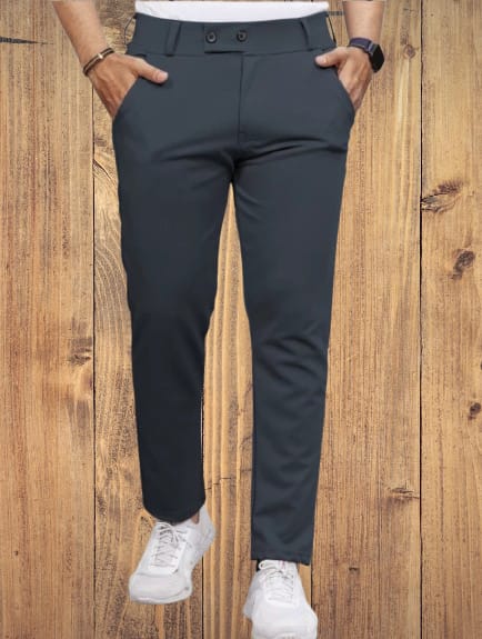 Men Regular Fit Grey Blend Trousers