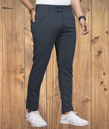 Men Regular Fit Grey Blend Trousers