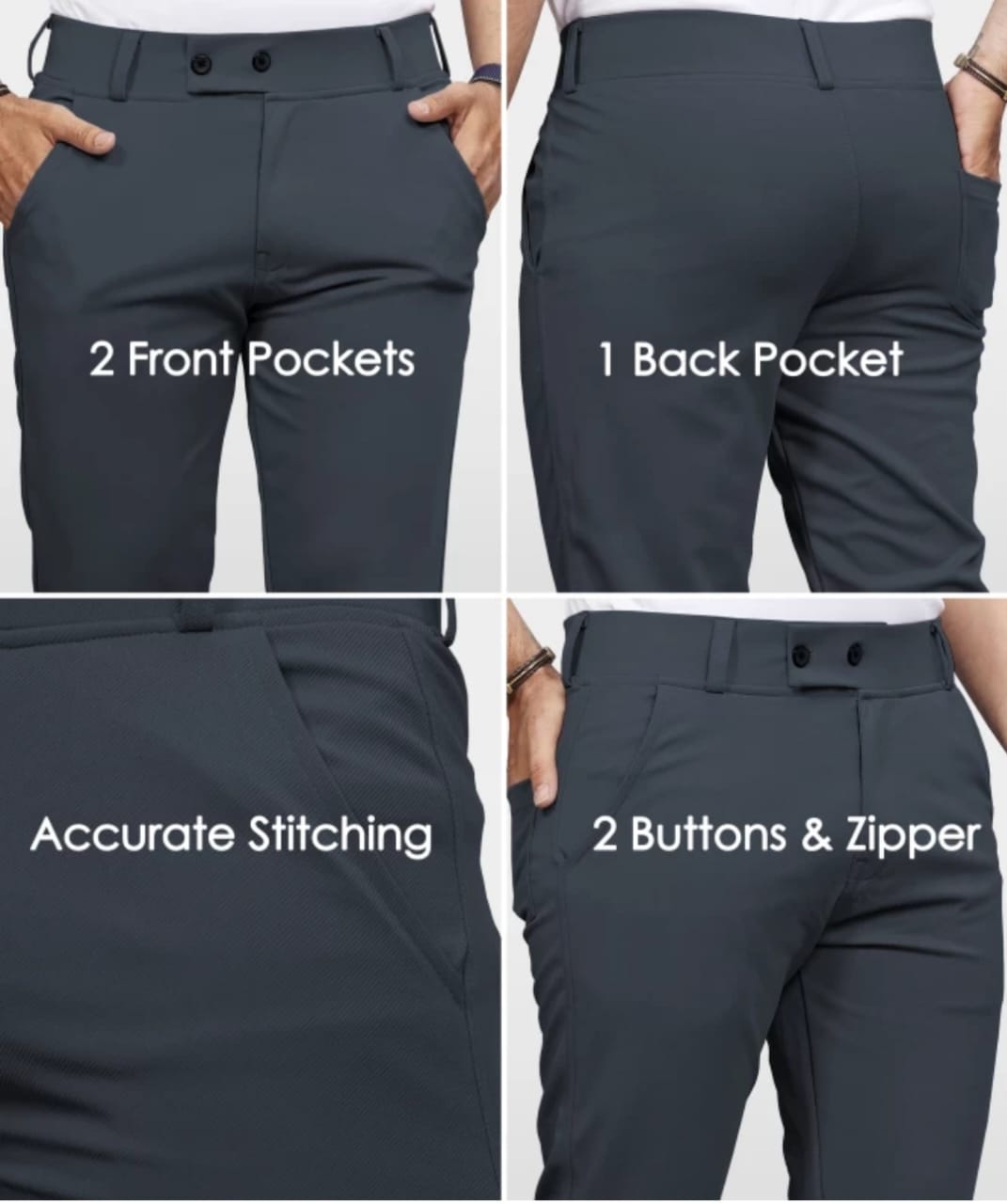 Men Regular Fit Grey Blend Trousers