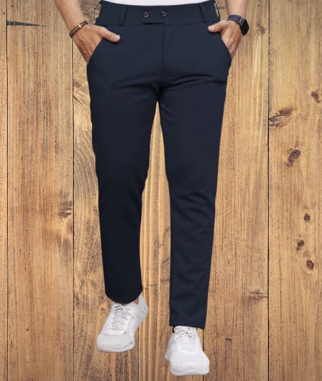 Solid Polyester Regular Fit Men's Blue Attire Pant
