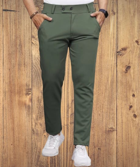 Men Regular Fit Light Green Lycra Blend Trousers