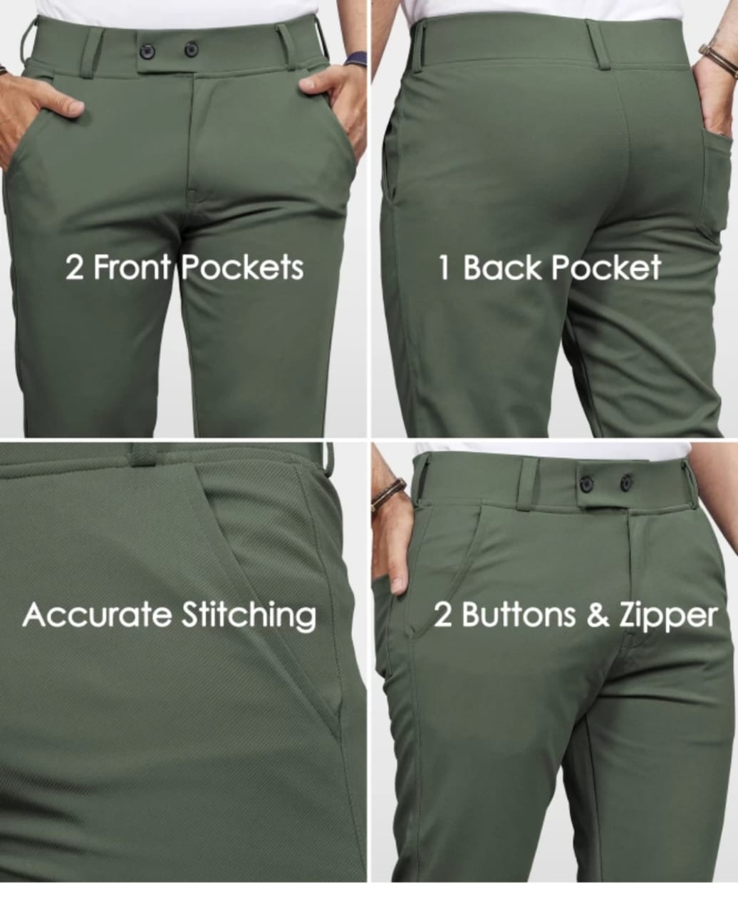 Men Regular Fit Light Green Lycra Blend Trousers