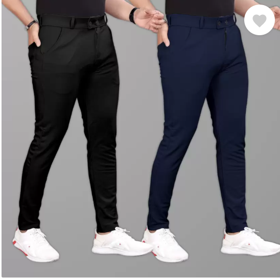 Pack of 2 Men Slim Fit Black, Blue Lycra Blend Trousers