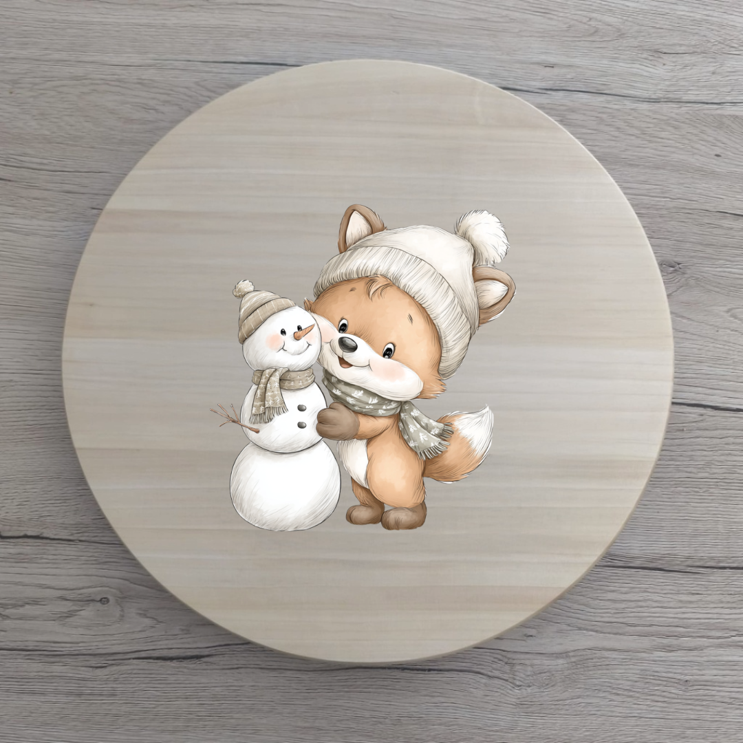 Vorbestellung Fuchs mit Schneemann Bügelbild
