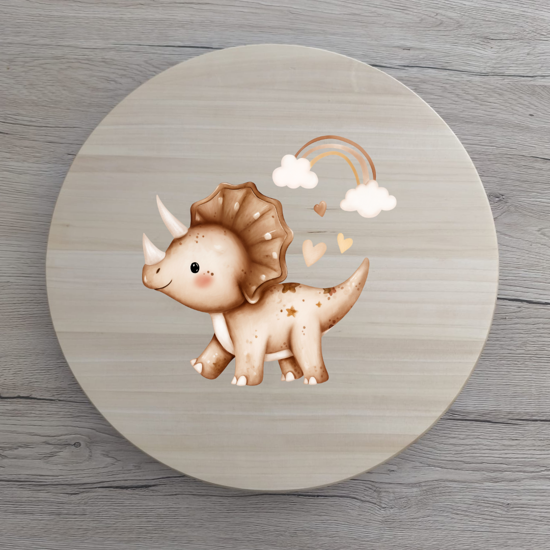 Bügelbild Dino mit Regenbogen