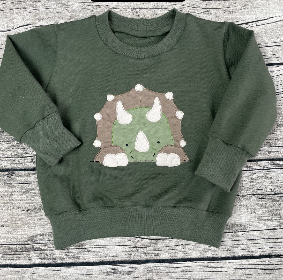 Oversize Sweater mit Dino Plüsch Stickmotiv