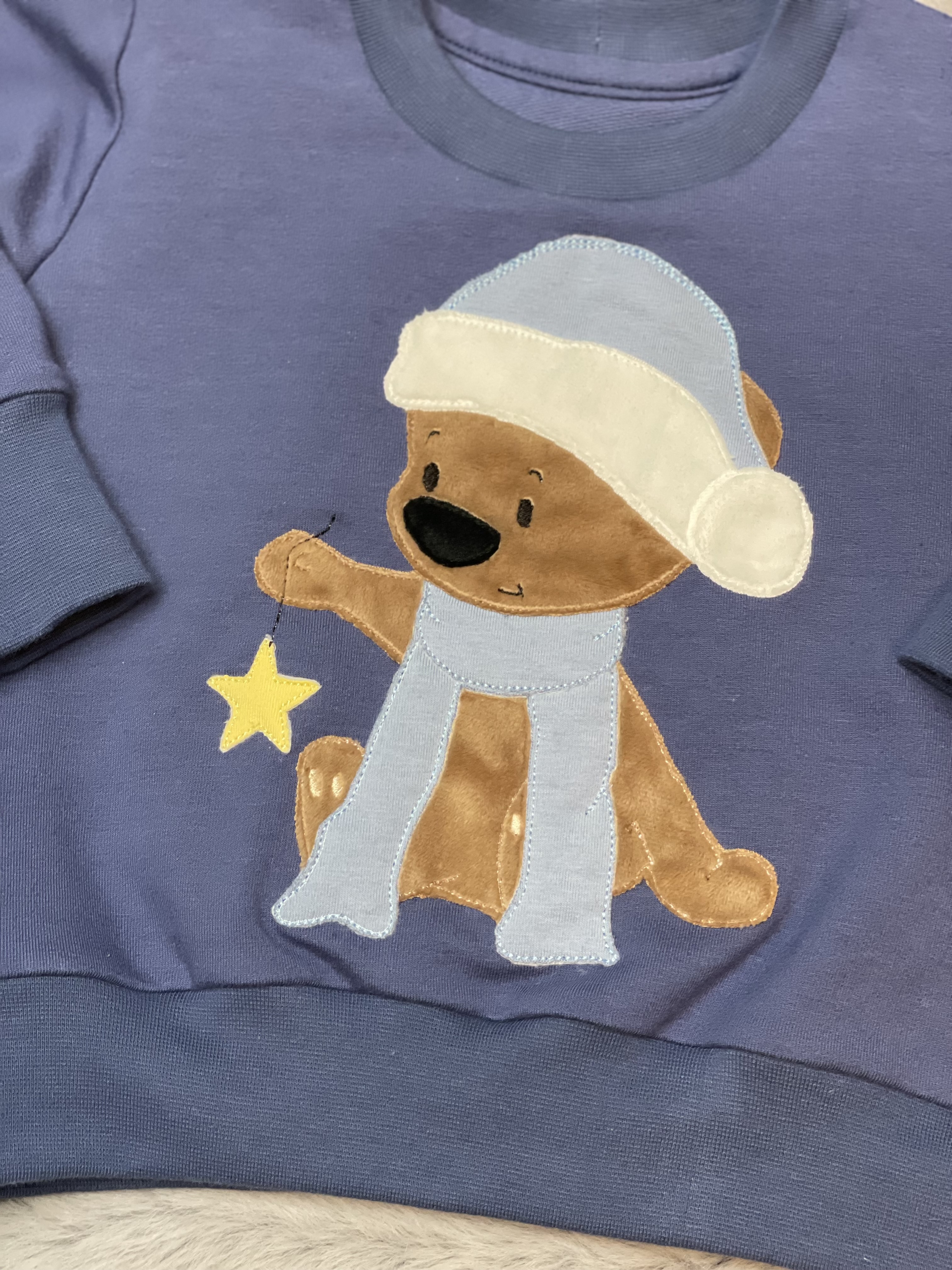 Oversize Sweater mit Eisbären/Pinguin Plüsch Stick