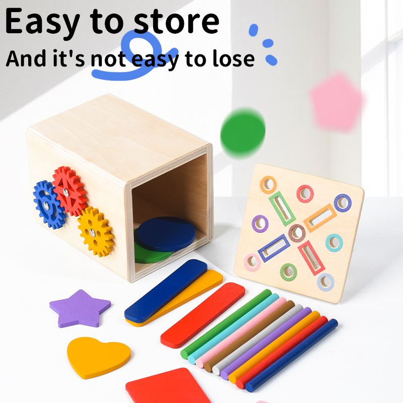 Wooden Montessori Shape and Gear Activity Cube