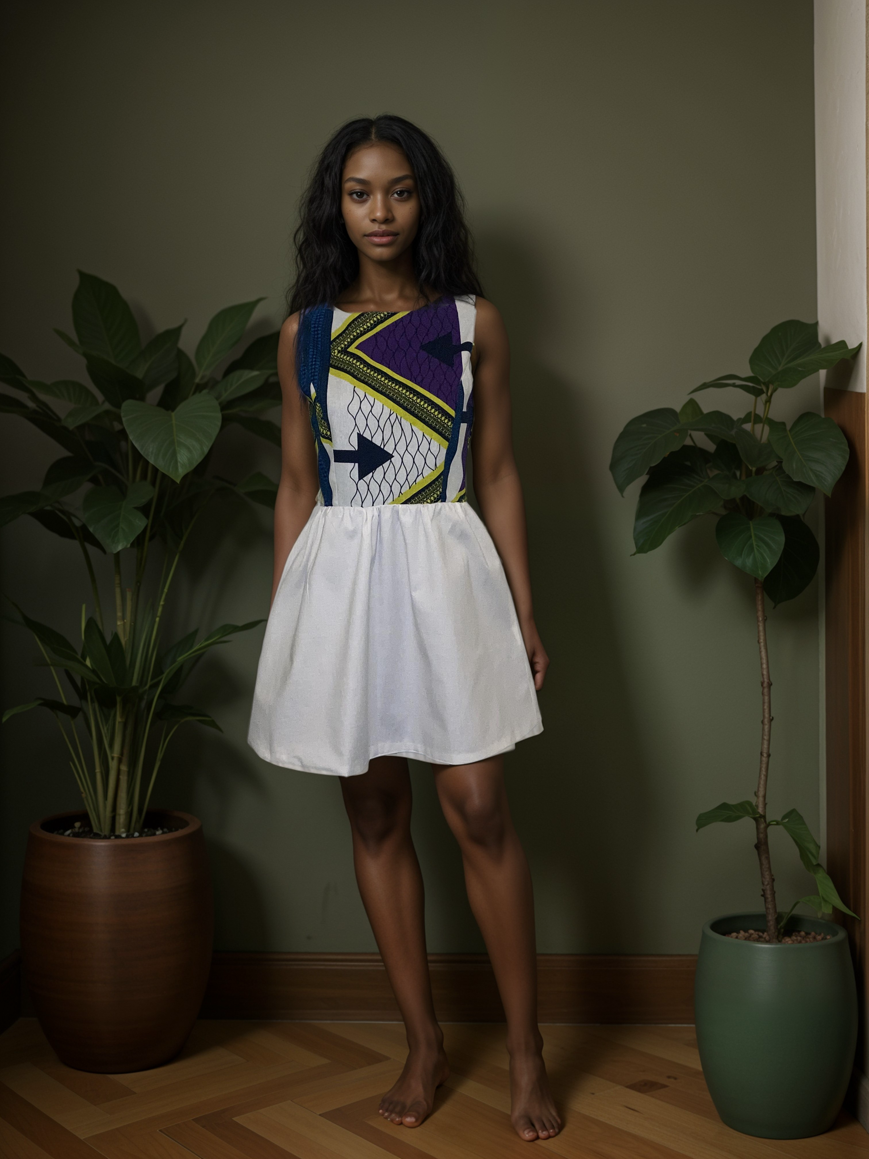 Handcrafted White Arrow Printed Dress