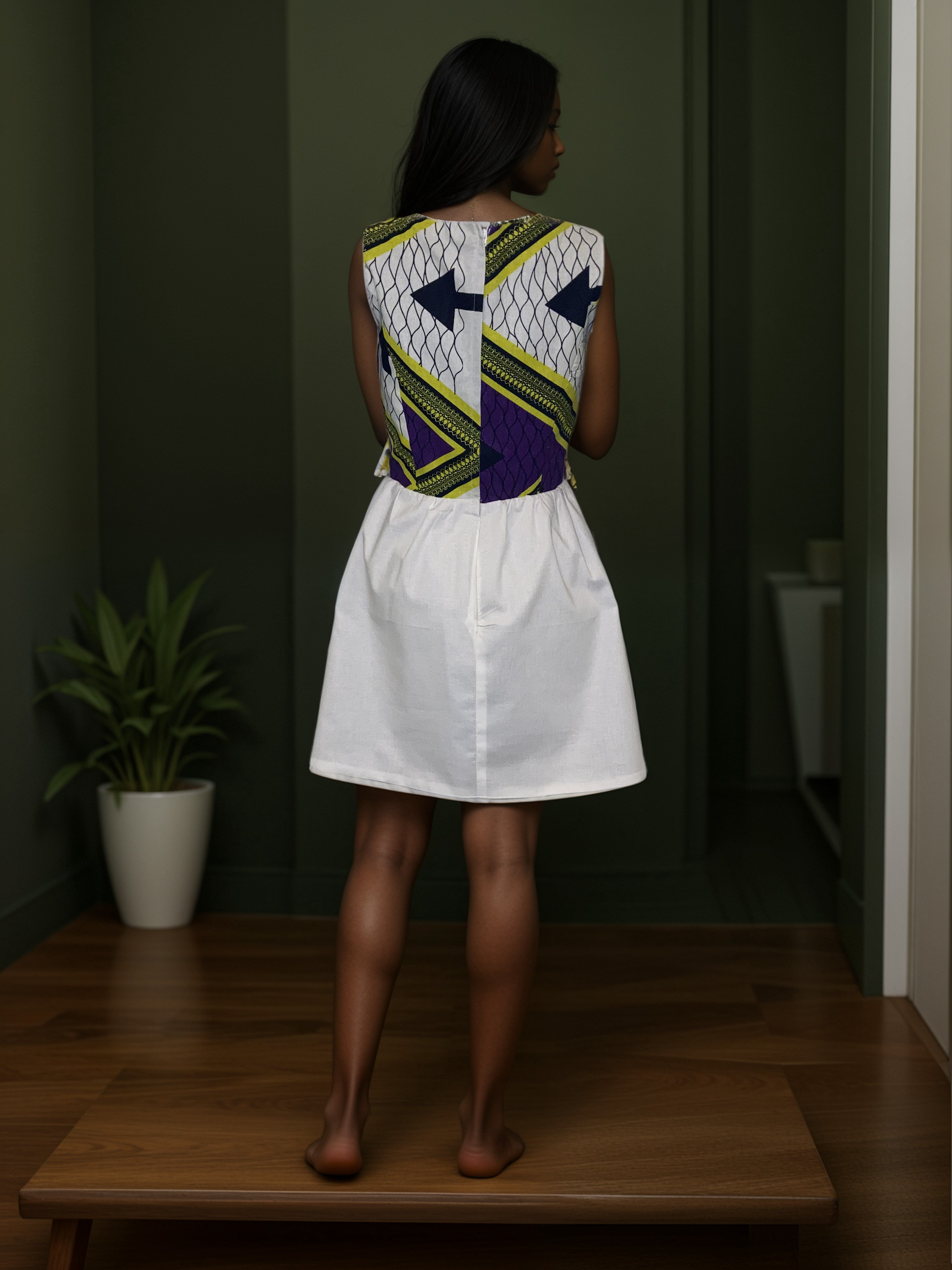 Handcrafted White Arrow Printed Dress