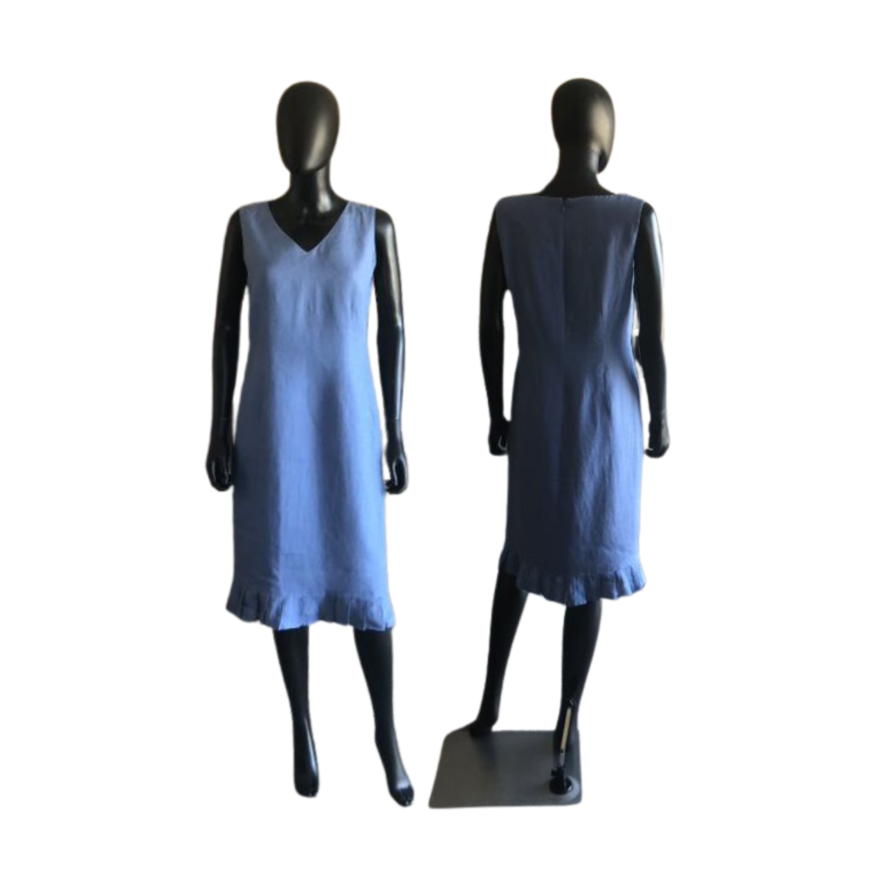 Linen V-Neck Blue Dress